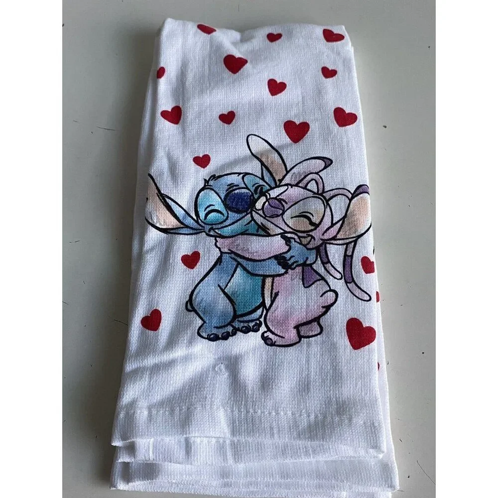 2 Pack‎ Disney Stitch And Angel Kitchen Towels Hearts Valentine's Day Love NEW